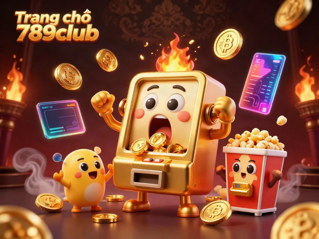 Experience excitement with the gold slot machine celebrating a win at Trang chủ 789club, surrounded by crypto coins.