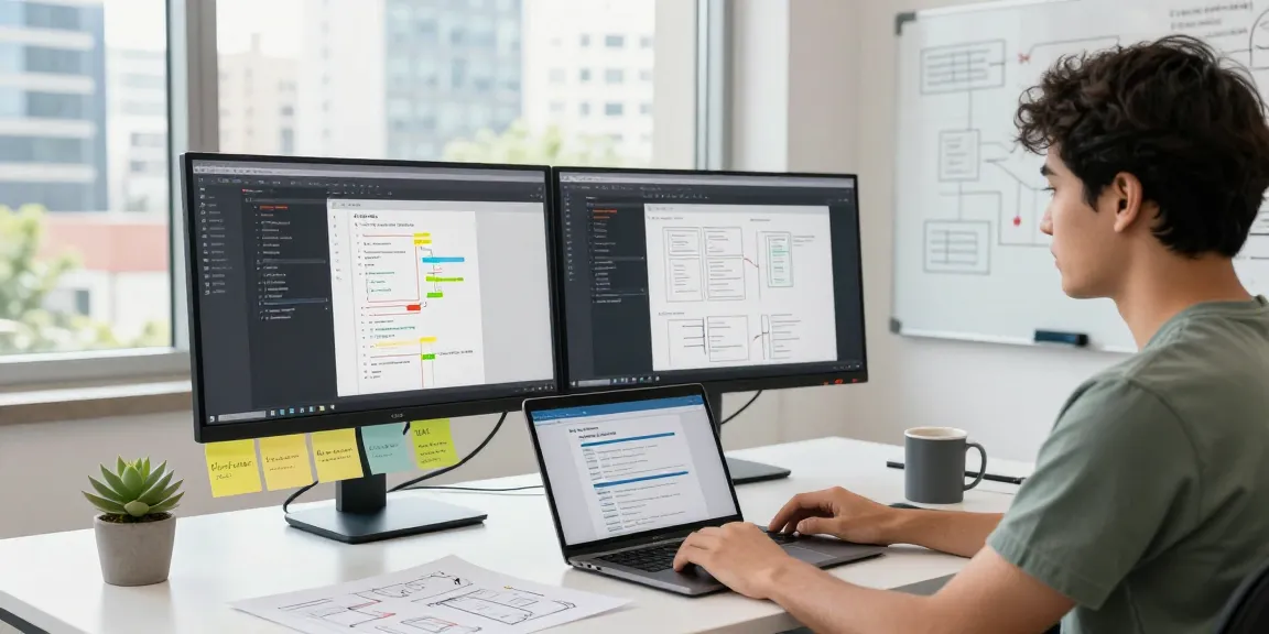 MVP development service with a focused developer working on software prototypes in a modern workspace.