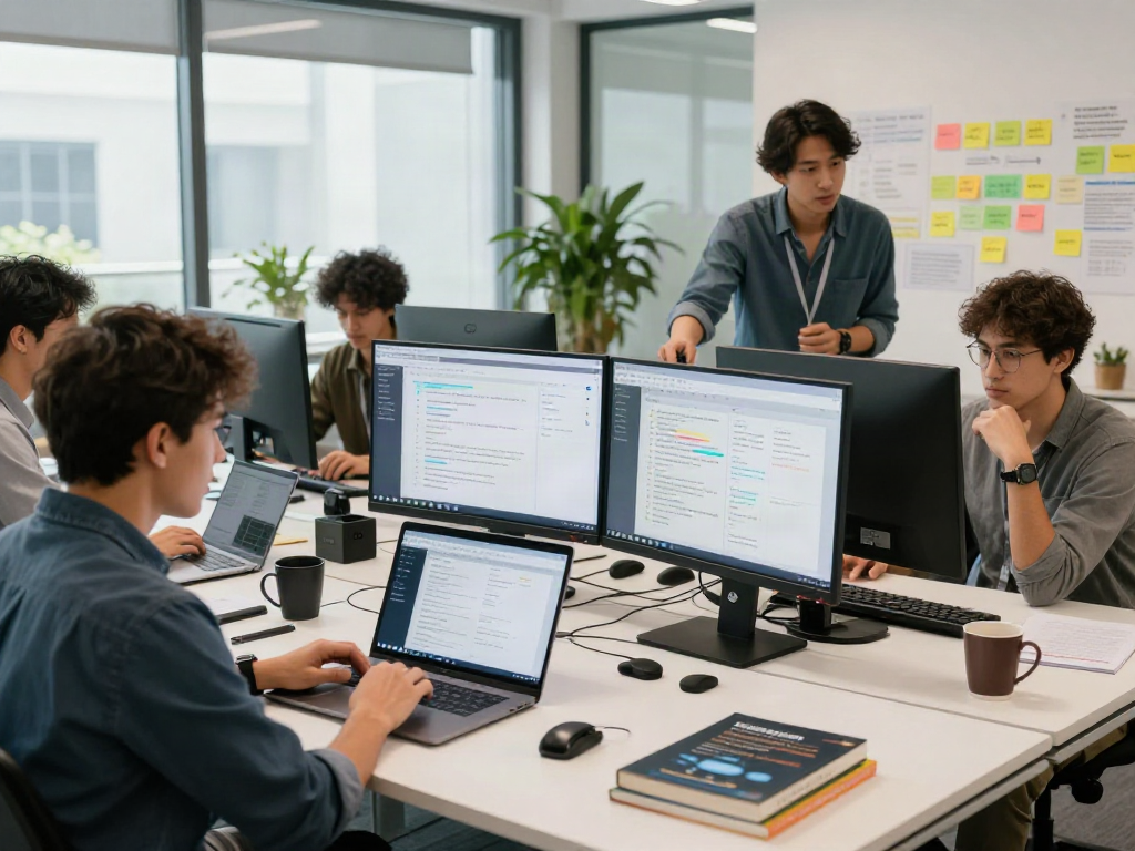 AI Detector software in use by team analyzing AI-generated content in a modern tech workspace