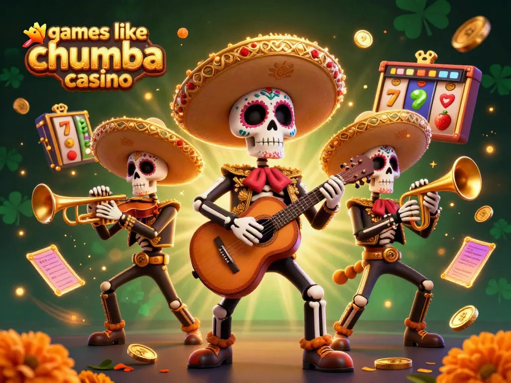 Play thrilling games like Chumba Casino with vibrant 3D casino illustrations featuring lively elements.