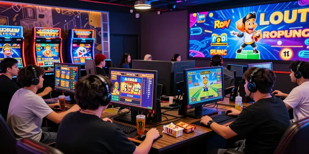 Bigdewa players enjoying thrilling online slot gaming in a vibrant casino atmosphere.
