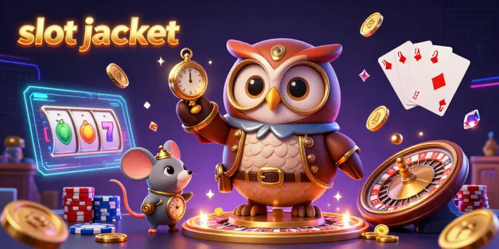 Pengalaman slot jackpot menakjubkan dengan karakter burung hantu berkarakter dalam gaya steampunk dan elemen kasino virtual.