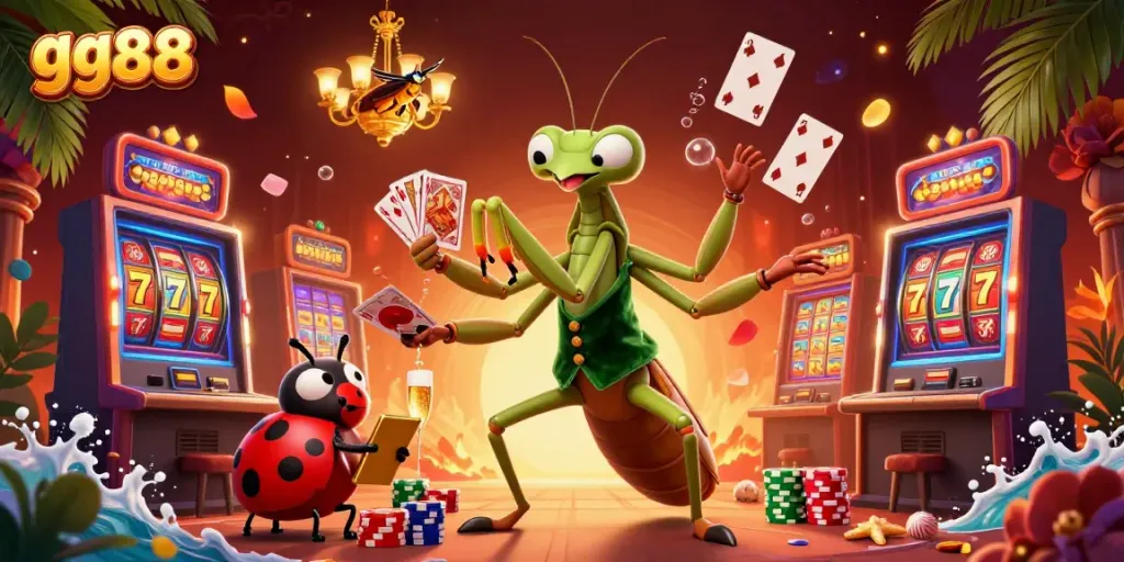 Experience thrilling slots action at gg88 with vibrant characters and casino elements galore.