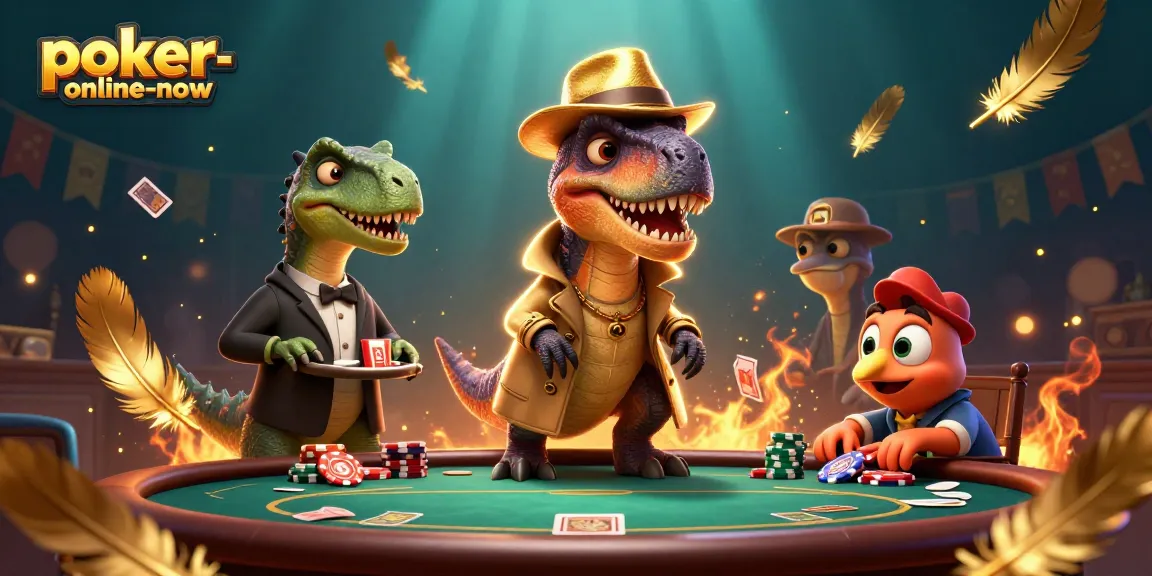 Experience thrilling poker action with poker-online-now featuring playful dino characters.