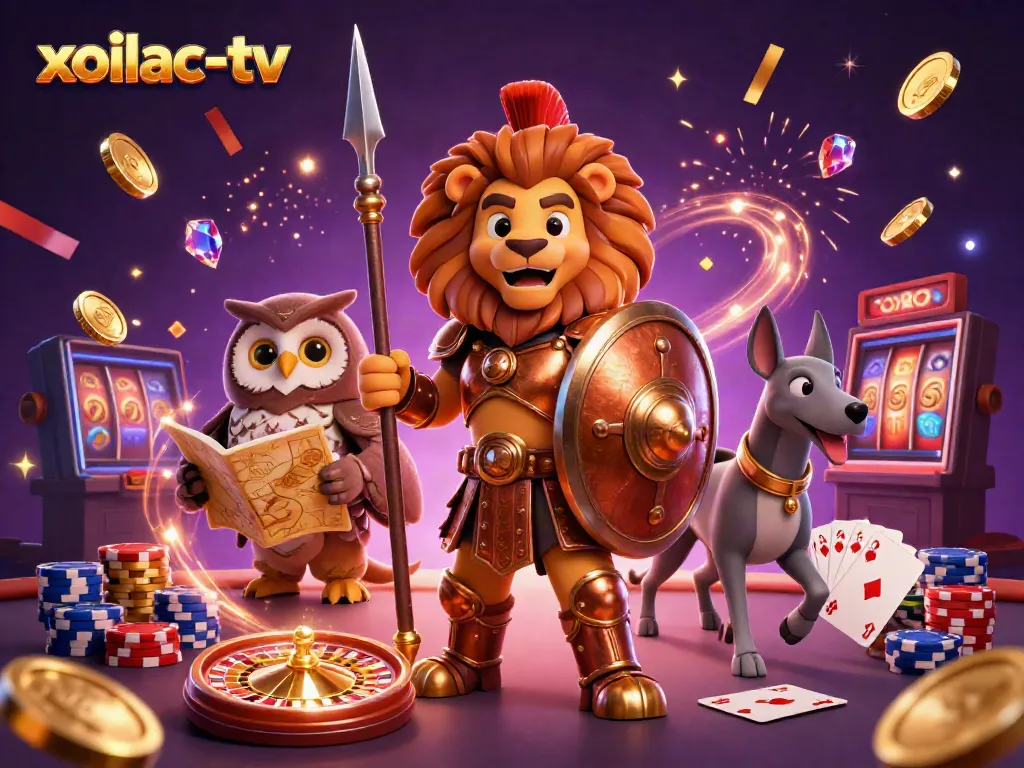 Experience excitement with xoilac-tv's vibrant casino scene featuring a Spartan lion, owl strategist, and greyhound messenger.