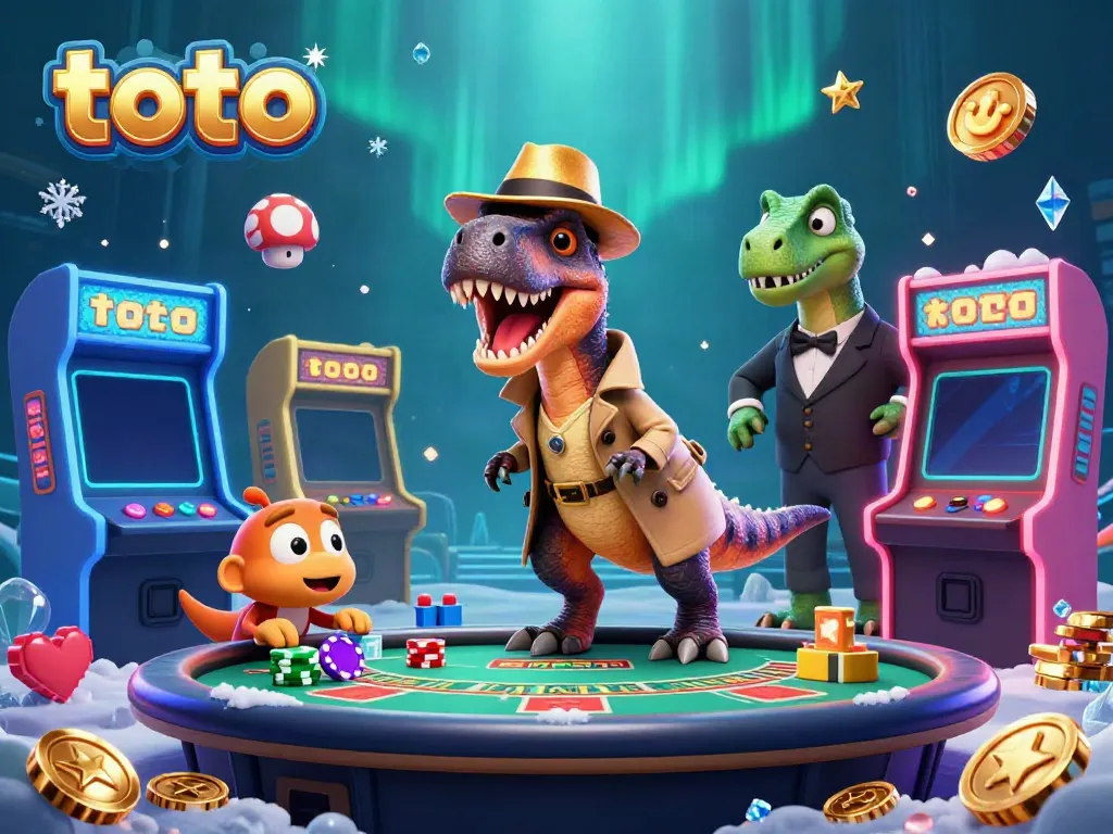Engaging illustration of casino scene with cartoon velociraptor and characters, showcasing dynamic gaming action and colorful decor around a blackjack table.