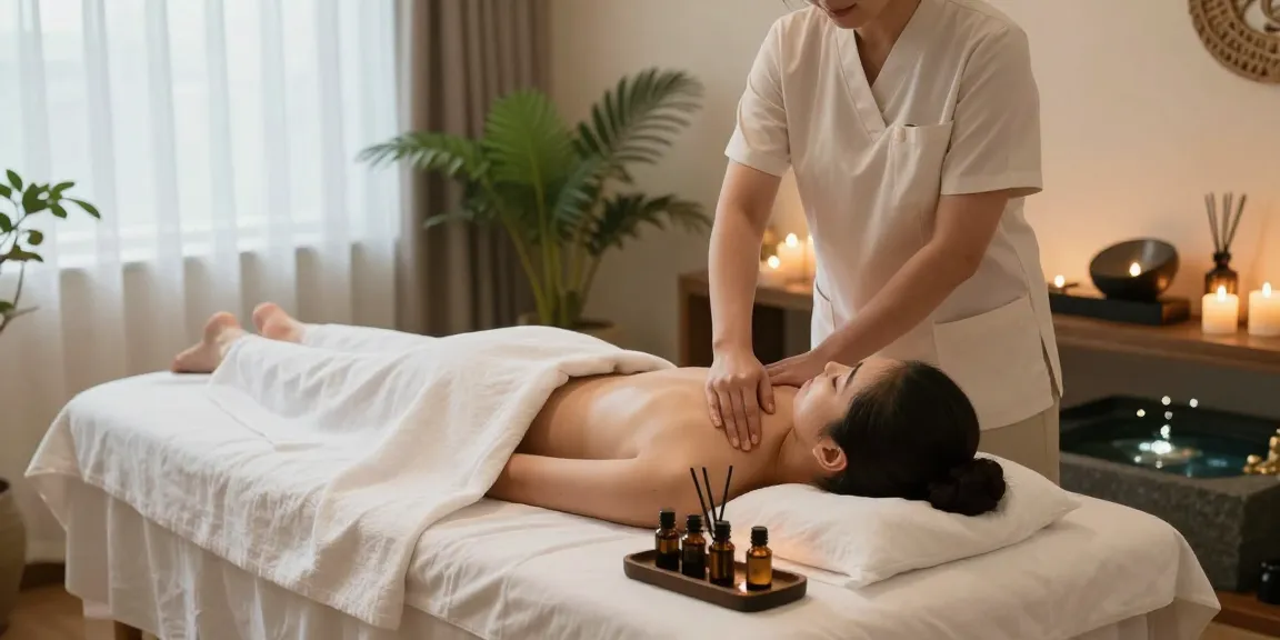Relaxing 마포출장안마 in serene spa setting with therapist and tranquil ambiance
