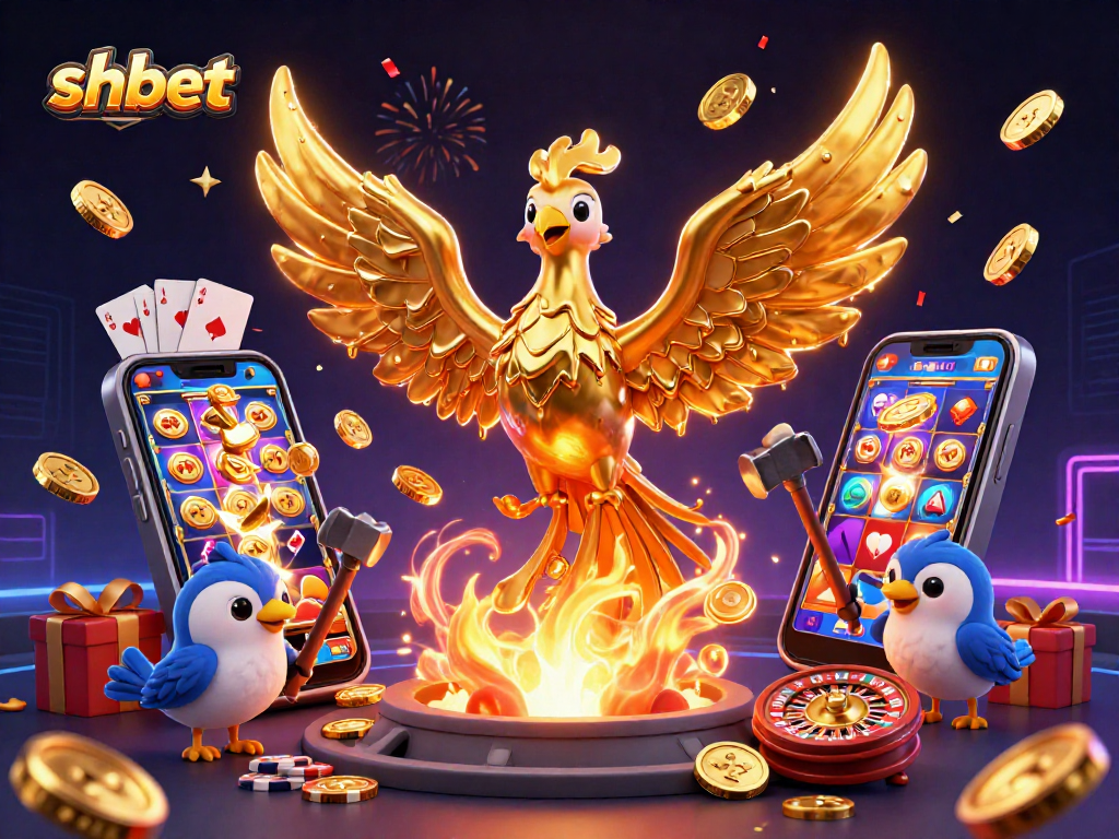 Experience thrilling gameplay at shbet with a striking illustration of a golden phoenix and gaming elements