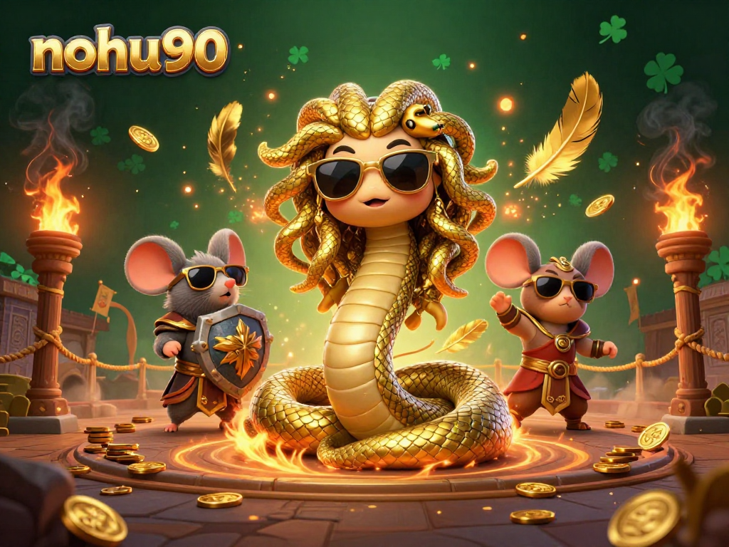 Win big with nohu90 in this exciting online casino illustration featuring game elements.