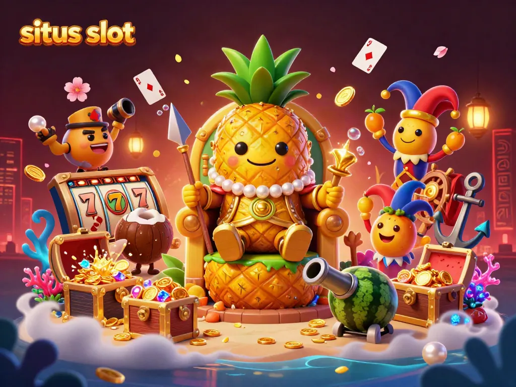 Engage with situs slot as a golden pineapple king rules a beach casino filled with vibrant slot elements.
