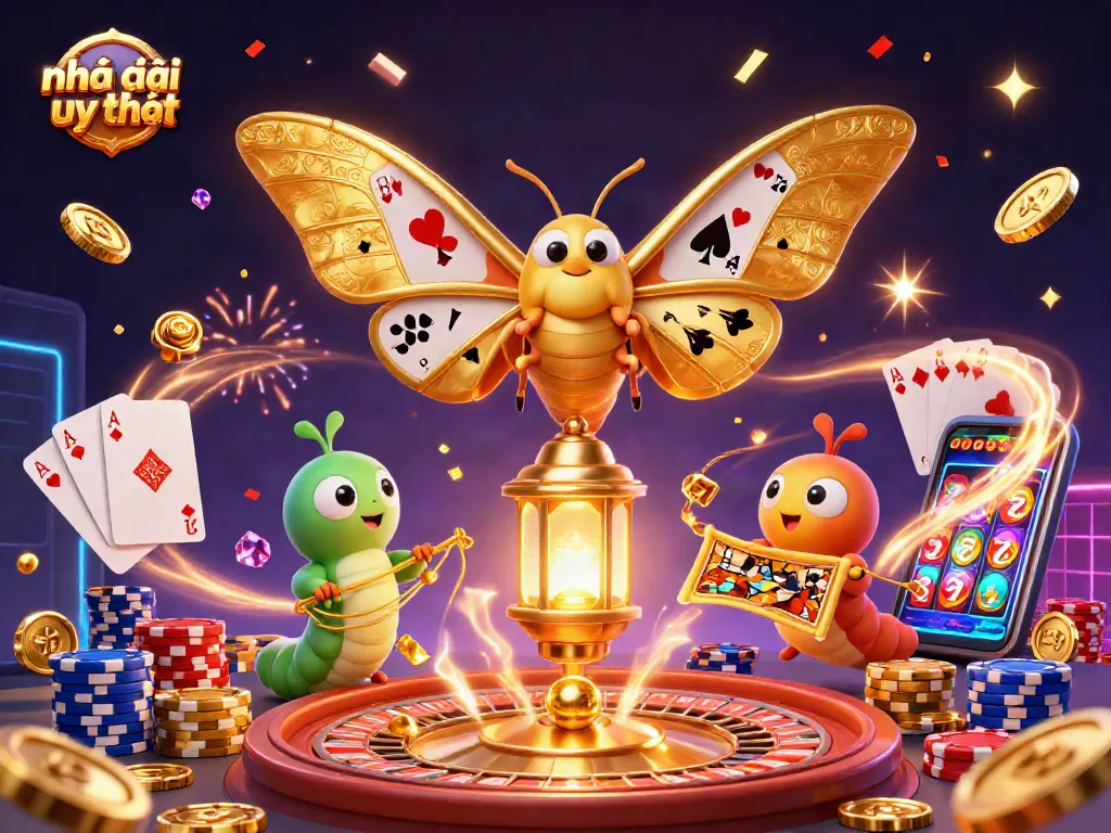 Engage with Nhà cái uy tín in a vibrant online casino scene filled with golden winnings and playful elements.