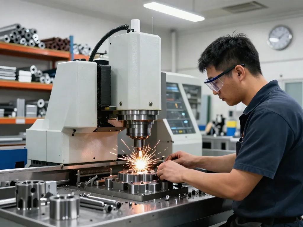 Precision CNC machining supplier technician at work with high-quality equipment in a modern workshop.