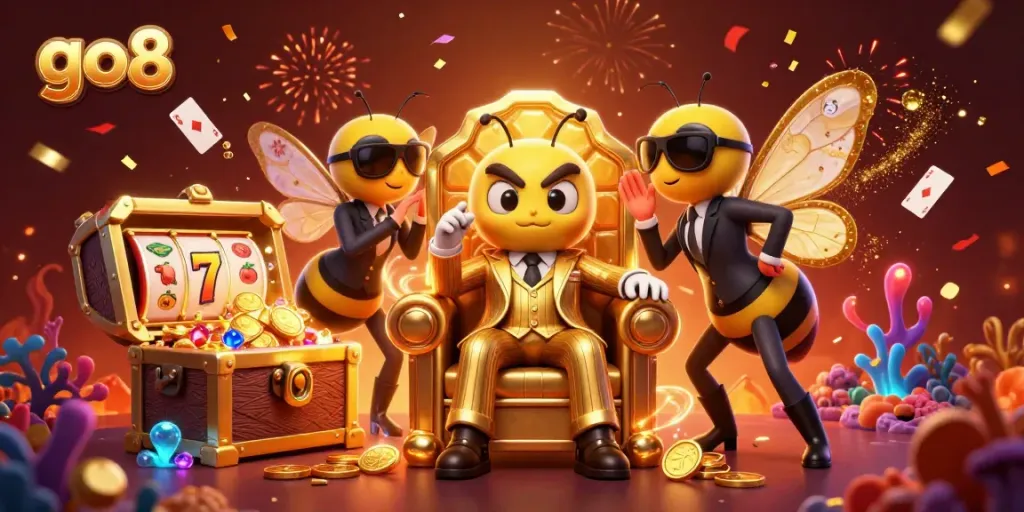 Engage with the vibrant go8 casino scene featuring a bumblebee mob boss and dynamic elements.