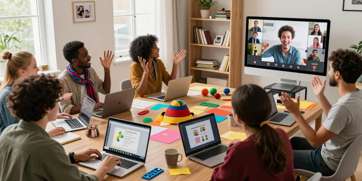 Engaging online improv for beginners workshop with diverse participants in their cozy homes.