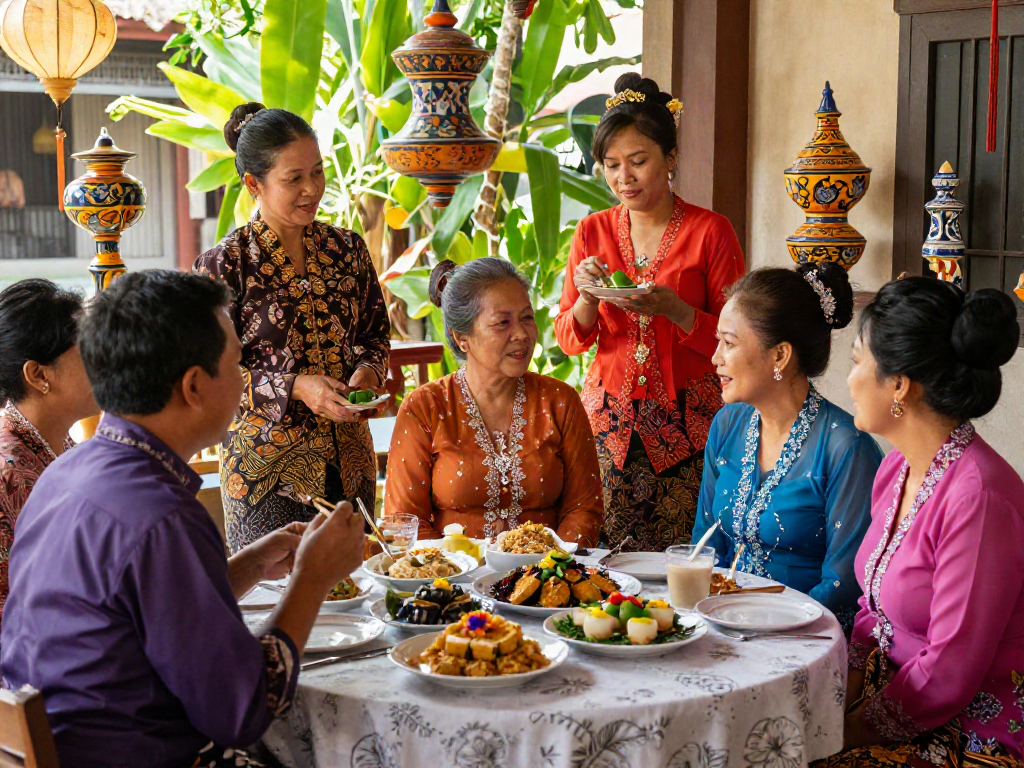 Gathering celebrating nyonya4d culture with traditional attire and dishes