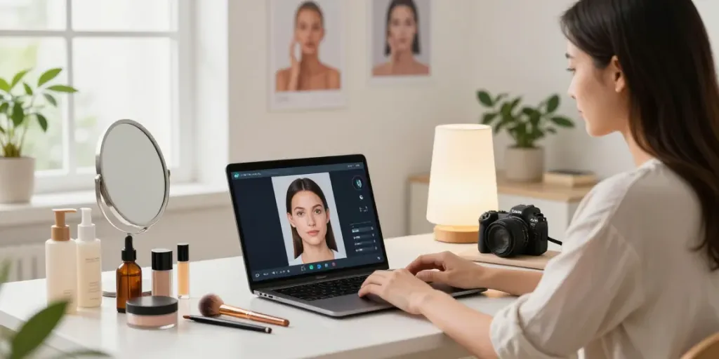 Exploring alternatives to QOVES in a stylish home office focused on beauty analysis.