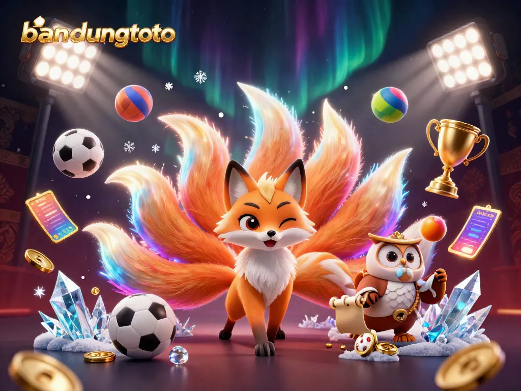Engage with bandungtoto's vibrant casino spirit illustrated by a glowing nine-tailed fox and wise sage.