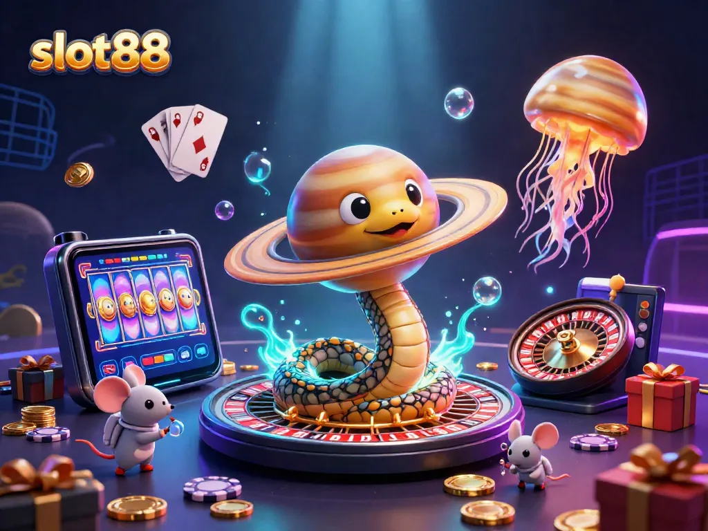 Engaging scene of slot88 with astronauts betting on a cosmic roulette wheel, showcasing a vibrant casino experience.