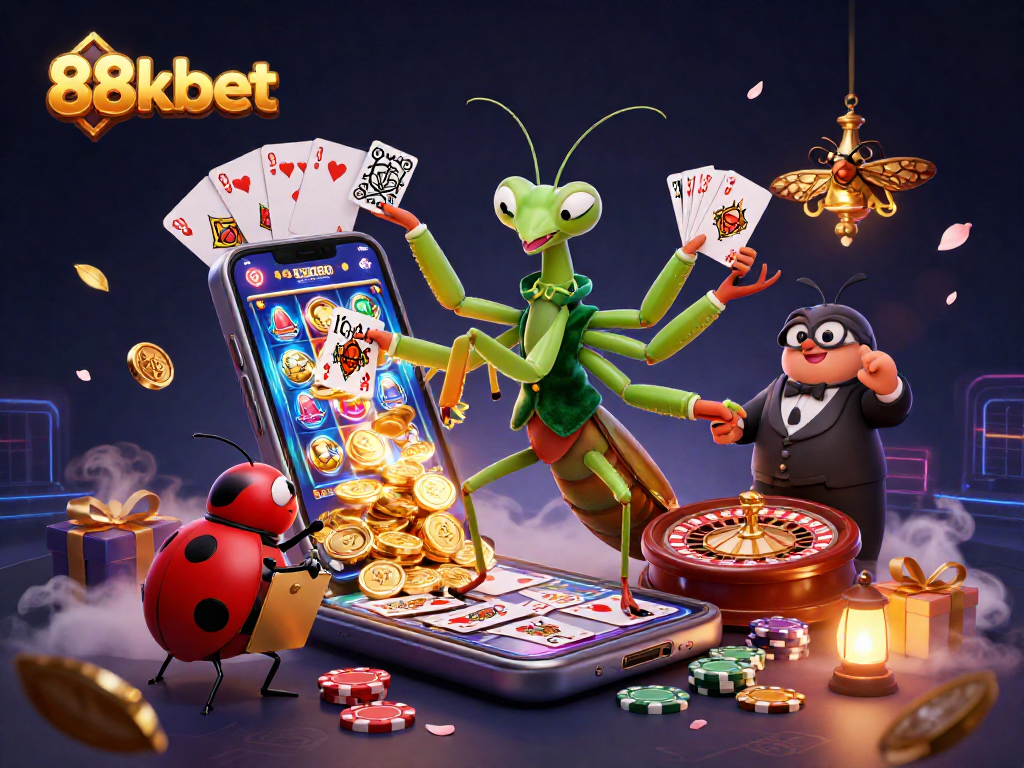 Engaging in slots and jackpots at 88kbet online casino with vibrant characters and exciting game elements.
