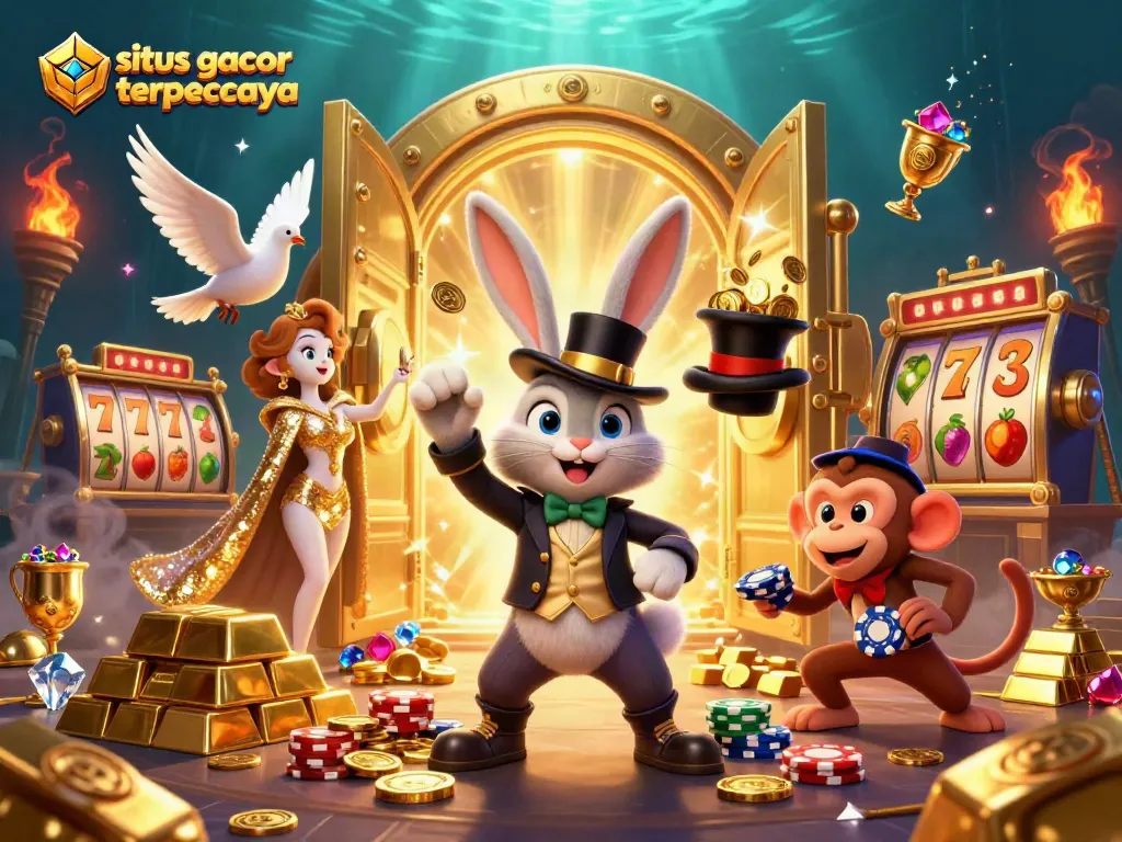 Experience excitement and winnings at situs slot gacor terpercaya with this vibrant illustration of a casino adventure.