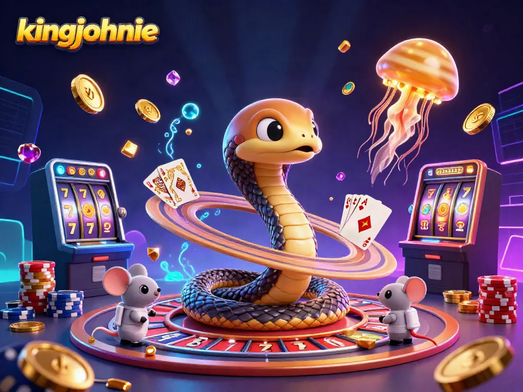 Experience thrilling play at kingjohnnie with vibrant slot reels, cosmic characters, and dazzling winning elements.