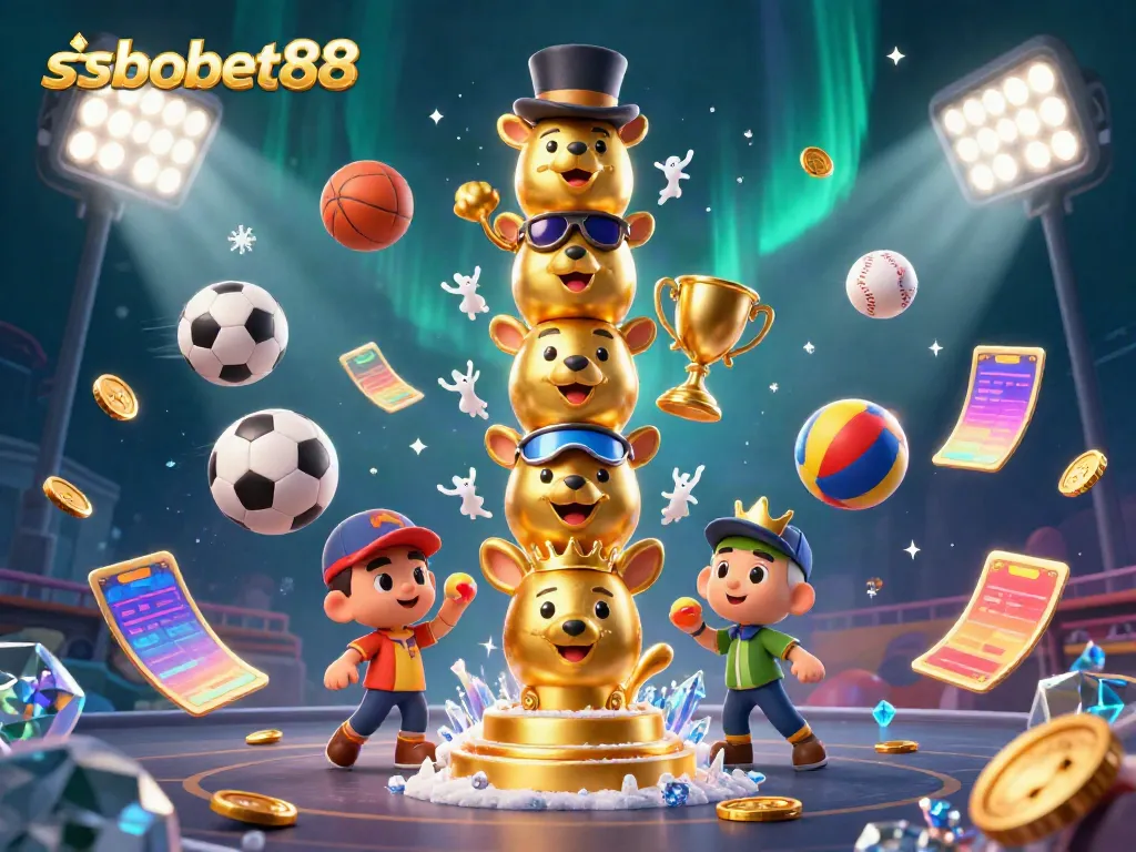 Engage in sbobet88 betting with animated sports elements and characters showcasing excitement.