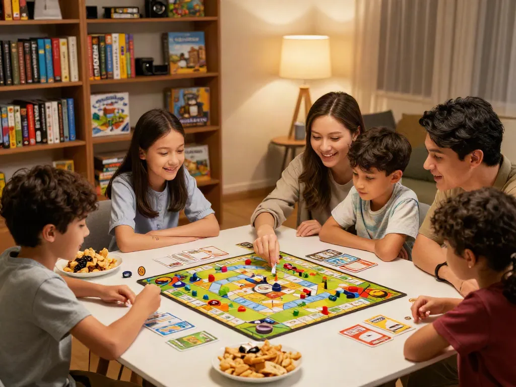 Cialis and family engaging in an exciting board game night in a cozy lounge.