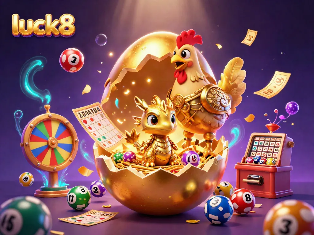 Experience excitement at luck8 with a golden dragon amidst poker chips and lottery elements, engaging in thrilling gaming.